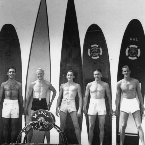 2._Ray_Leighton_1917-2002_Manly_Surf_Life_Saving_Club_members_c1940s_photograph._Gift_of_the_artist_1993_P1440.JPG