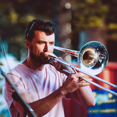 Man playing the trombone at Manly Jazz